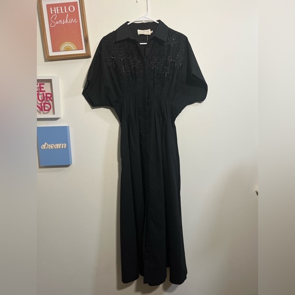 The Tobie Button-Front Pleated Shirt Dress: Embellished Edition - Picture 5 of 8